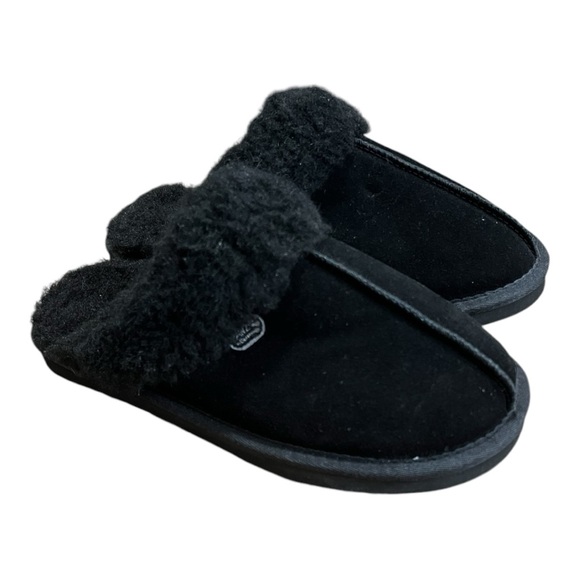Bearpaws Paws Women's Black Leather Mackenzie Suede Scuff Slipper Size 11 - Picture 4 of 10